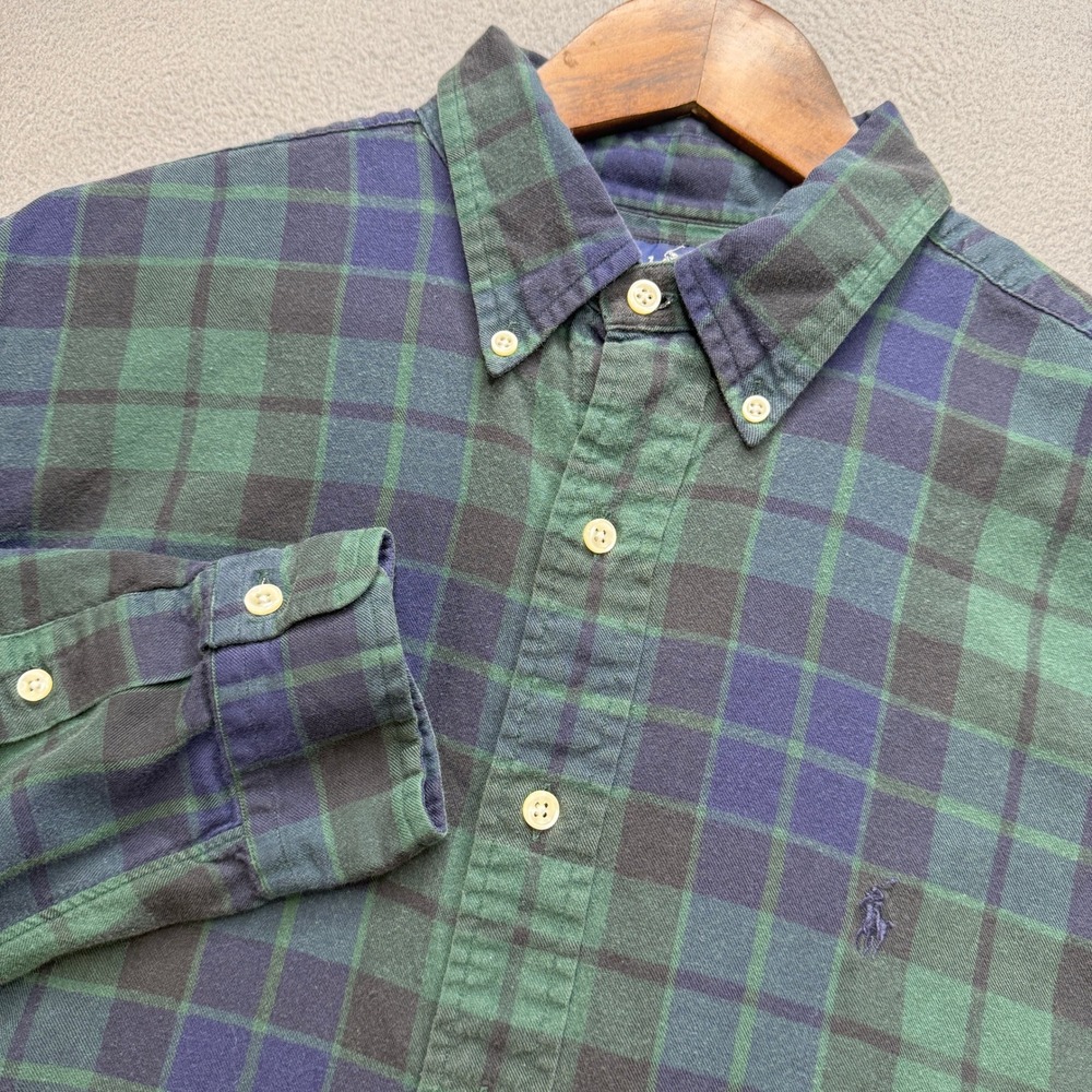 Ralph Lauren Plaid Flannel Button Down Mens XL Green/Blue Cotton Preppy Shirt